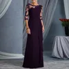 Kobiety Moda Sukienka Koronki Pół Rękawy Okrągły Neck Slim Fit Female Formalna Suknia H9 210331