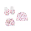 Bébé dessin animé anti-rayures gants chapeau couvre-pieds ensemble garde-mains coton mitaines bonnet chaussettes Kit pour bébé né P15C enfants