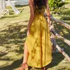 Boho Sexy Spaghetti Strap Combinaisons Femmes D'été Sans Manches À Lacets Fente Casual Lâche Vacances Plage Style Jaune Longue Barboteuse 210517