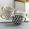 Creatieve geometrische keramische mokken met gouden handvat handgemaakte koffiekopjes onregelmatige gevormde theemelk mok cup unieke geschenken home decor 210409