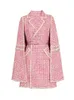 Runway Fashion Pink Cape Tweed Coat Office Lady Vintage Midi Bat-sleeve Cloak Jakcet Autumn Winter Women's Clothing Outfit 210608