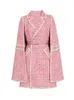 Pist Moda Pembe Pelerin Tweed Coat Ofis Lady Vintage MIDI Yarasa Sleeve Pelerin Jakcet Sonbahar Kış Bayan Giyim Kıyafet 210608