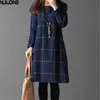 Varış Uzun Kollu Ekose Gevşek Pamuk Keten Kadınlar Elbise İlkbahar ve Sonbahar Kaplama Kore Tarzı 210514