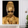 Africain Golden Woman Affiche Mur Art Toile peinture abstraite Portrait Picture HD Impression pour le salon Décoration de la maison Cuadros216E