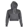 Jesień Kobiety Bluzy Solid Crop Hoodie Z Długim Rękawem Jumper Hooded Pullover Płaszcz Casual Bluza Top Sudaderas Mujer 210518