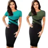 Nice-forever Vintage Elegant Contrast Color Patchwork Wear to Work vestidos Business Party Office Women Bodycon Dress B3 210623