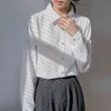 Elegante formal feminino branco blusa um bolso escritório senhoras camisas manga longa Única peito chiffon tops primavera 210428