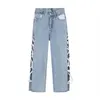 Dames jeans vrouwen hoge taille brede been zomer ontwerpzijde spleet onregelmatige bandage losse mode recht