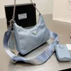 Designer Hobo Re-Edition 2005 Nylon Shoulder Bag Italy Milano Brand Small Women Saffiano Shopping Handbags Half Moon Handbag With 308M