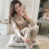 Kadın Saten Pijama Set Uzun Kollu ve Düğme Pijama Loungewear M-5XL 210809