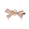 Posrebrzane koraliki Rhinestone Bowknot Charms Fit Original Pandora Bransoletki Bransoletki Kobiety DIY Biżuteria Prezent
