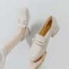 드레스 신발 2022 패션 봄 여성 화이트 스플릿 가죽 짧은 발 뒤꿈치 펌프 캐주얼 로퍼 슬립 - 켜기 크기 35-40