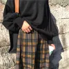 Japanese Harajuku Autumn Winter Women Midi Skirt Plus Size 3XL Wool High Waist Plaid Female Saias Korean Streetwear Long Skirts 210619