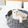 Ev pamuklu kadife evrensel yuvarlak kedi yatak sepeti yuva pamuk halat dokuma sıcak pet uyku yatak ev tırmalamak mat pad 210722