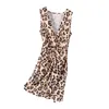 2021 Nuovo vestito da donna, abito senza maniche con scollo a V con stampa leopardata per feste, vacanze, incontri Shopping X0521