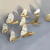 Wall Stickers 12pcs/lot 3D Metal Golden Buterfly Hollow Out Design Butterfly Decoration Home Living Room Magnet Fridge