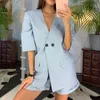 Office Lady 2 piece set women Summer Fashion V-neck Short-Sleeved Suit Slim Fit Stylish Casual Two-Piece Set outfits 210514