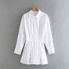 Summer Women Pleated Shirts Dress Long Sleeve Turn-down Collar A-Line es Female Elegant Street Mini vestidos 210513