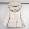 Janveny Riesiger Waschbärpelz mit Kapuze Frauen Daunenmantel Winter Feder Puffer Parkas Weibliche Kurze 90% Ente Daunenjacke Schnee Outwear 211108