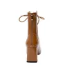High Heel Short Boots Women Shoes Zip Cross Tied Mid-Calf Square Toe Block Heels Lady Autumn Black Brown 40 210517