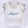 hirigin Angel Letter Embroidery Ribbed Knit White Crop Top Sexy Fashion Women Tanks Sports Summer Clothes Female Hot X0507