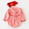 Spring Kids Girl Ruffled Collar Rompers Infant Baby born Cherry Embroidery Clothes 210429