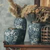 Vazen gouden mond vaas droog en wit porselein blauw europese chinese bloem ware jingdezhen tafelarrangement a