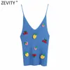 women Sweet Fruit Embroidery Appliques Vest Thin Sweater Ladies Basic V Neck Knitted Sling Sweaters Female Summer Chic Tops S806 210416