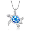 925 Sterling Silver Created Blue Opal Sea Turtle Pendant Necklace 18" Birthstone Jewelry for Women Blue Green Pink White