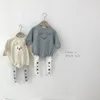 Vår höst söt björn bodysuiter för baby pojkar och tjejer ren bomull långärmad jumpsuits kläder 210508