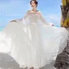 Witte zomerjurk elegante fairy chiffon lange maxi vrouwen mouw sexy strand es boho vintage gewaad vestidos 210514