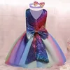 Dziewczyny Sukienki Dla Dzieci Rainbow Cekiny Księżniczka Sukienka Baby Birthday Party Baptism Suknia Maluch Dzieci Letnie Odzież Bez Rękawów Q0716