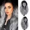 Ombre Grey Lace Front Wig With Dark Roots Heat Resistant Body Wave Synthetic Wigs For Black/White Women