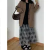Noir Goth Rose imprimé Tulle jupe mi-longue femmes Vintage printemps longue plissée Harajuku Style coréen gothique vêtements Streetwear 210421