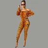 Brief print sexy 2 stuk set club outfits vrouwen uit de schouder flare mouw bandage jumpsuit en potlood broek zweet pakken Y0625