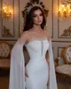 Мода бисера русалки свадебные платья Sheer Bateau вырезывающие свадебные платья с длинными рукавами разведка поезд шифон плюс размер Vestido de Novia