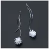Beyaz Kristal Çiçek Zarif Dangle Küpe Kadınlar Için Gümüş 925 Flora Bırak Orijinal Güzel Takı 210707