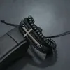 Charm Armband 2021 Vintage Cross Läder Armband Multi-Layer Woven Wooden Bead