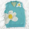 OceanLove print blomma kawaii knit väst Japan stil damer kläder v nacke höst vinter tröja kvinnor pullovers 18075 210805