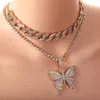 exaggerated micro inlaid diamond geometric necklace womens suit cuba chain big butterfly necklace