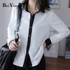 Weiße schwarze Hemden weibliche Zauberfarbe Chiffon OL lose lässige Langarm-Büro-Damenblusen grundlegende koreanische Blusas 210506
