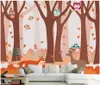 Niestandardowe fotograficzne tapety 3d malowidła tapety nowoczesny jesień las drzewo kreskówka zwierzę pokój pokój tło ściany papiery domowe dekoracji