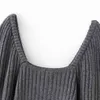 Suéter de punto con manga acampanada y cuello cuadrado para mujer, moda de verano para mujer, jersey liso ajustado, Tops informales SW762 210430