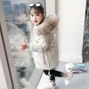 2021 New Girls Winter Down Padded Jacket Baby Girl Mid-length Cotton Coat Children's Hooded Fur Collar Clothes TZ703 H0909