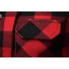 Fashion Red Black Plaid Hoodie Shirt Men Slim Fit Long Sleeve Mens Hooded Shirts Hipster Buffalo Plaid Shirt With Double Pockets 210522