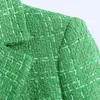 OneBling Za Simple Green Plaid Tweed Notched Double-Breasted Fitted Blazers Female England Style Short Coats Urban Outfits 211122