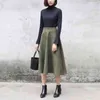 Neophil Women Suede High Waist Midi Skirt Winter Vintage Style Elastic Ladies A-Line Black Green Flare Fashion Skirt S29A4 211120