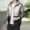 Man Glänsande Tonåring Jackor Mode Splicing Hip Hop Zipper Pullover Windbreaker Coats Designer Man Höst Slim Streetwear Hooded Ytterkläder