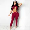 Echoine Summer Halter Lace Up Crop Top Sexy Legging Pants Club Outfits Ladies Party Matching Set Two Piece Set Streetwear New Y0625