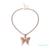 luxe- Déclaration Grand Papillon Pendentif Collier Hip Hop Glacé Strass Chaîne pour Femmes Bling Tennis Chaîne Cristal Animal Ras Du Cou Bijoux